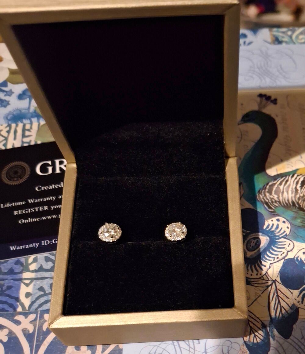 CERTIFIED Genuine Moissanite Diamond 1Ct. Round Halo Stud Earrings~HUGE SALE~
